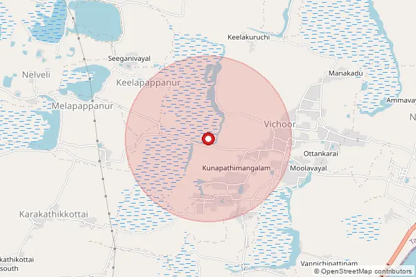Map showing approximate area covered by Pincode 622101 — Vilathupatti B.O, Pudukkottai