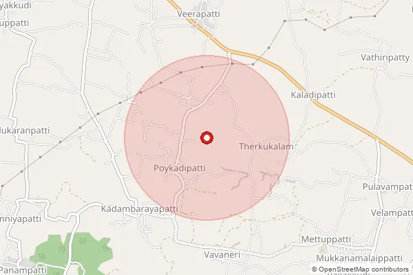 Map showing approximate area covered by Pincode 622103 — Pudur Pdk B.O, Pudukkottai