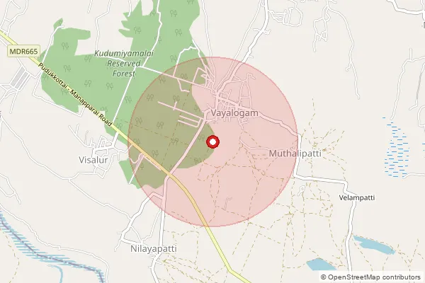 Map showing approximate area covered by Pincode 622104 — Pulvayal B.O, Pudukkottai