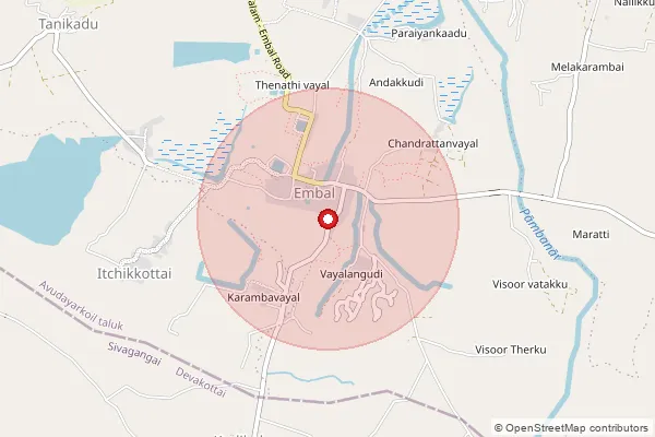 Map showing approximate area covered by Pincode 622204 — Kurungalur B.O, Pudukkottai