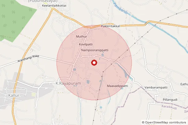 Map showing approximate area covered by Pincode 622209 — Kallur Kilanilai B.O, Pudukkottai