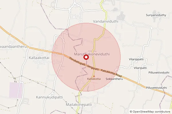 Map showing approximate area covered by Pincode 622302 — Kallakottai B.O, Pudukkottai