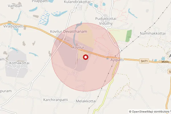 Map showing approximate area covered by Pincode 622303 — Tirukkattalai B.O, Pudukkottai