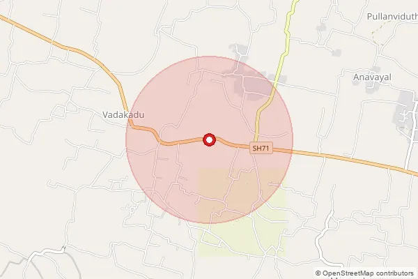 Map showing approximate area covered by Pincode 622304 — Mangadu B.O, Pudukkottai