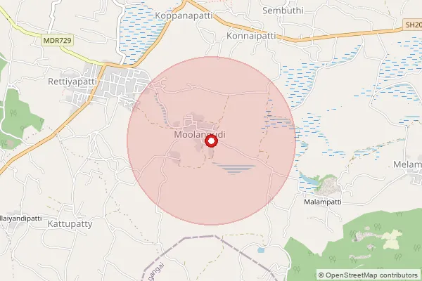 Map showing approximate area covered by Pincode 622401 — Semboodi B.O, Pudukkottai
