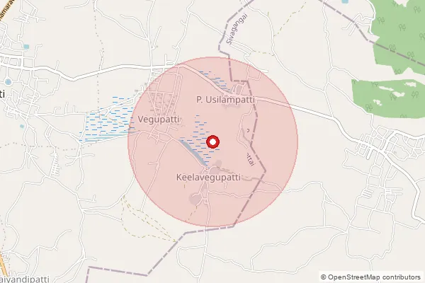 Map showing approximate area covered by Pincode 622407 — Ponnamaravathy S.O, Pudukkottai
