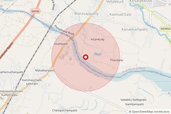 Map showing approximate area covered by Pincode 622422 — Namanasamudram B.O, Pudukkottai