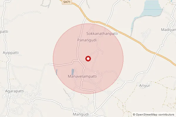 Map showing approximate area covered by Pincode 622505 — Hirudayapuram B.O, Pudukkottai