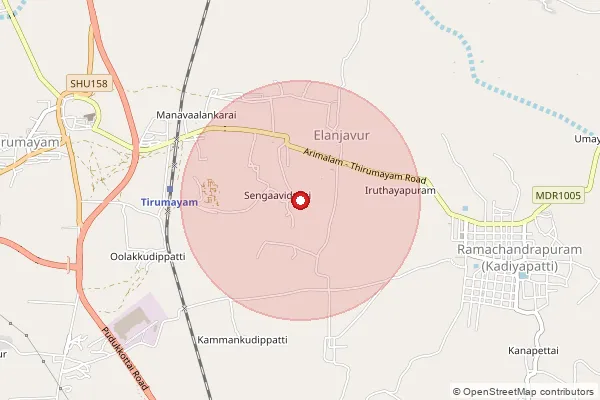 Map showing approximate area covered by Pincode 622507 — Pilivalam B.O, Pudukkottai