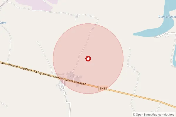 Map showing approximate area covered by Pincode 623120 — Pillaiyarkulam Bo, Ramanathapuram