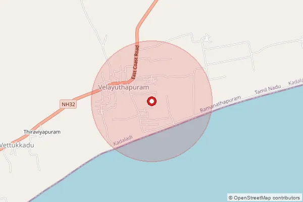Map showing approximate area covered by Pincode 623135 — Stharaikudi Bo, Ramanathapuram