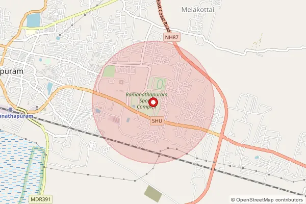 Map showing approximate area covered by Pincode 623501 — Ramanathapuram Ho, Ramanathapuram