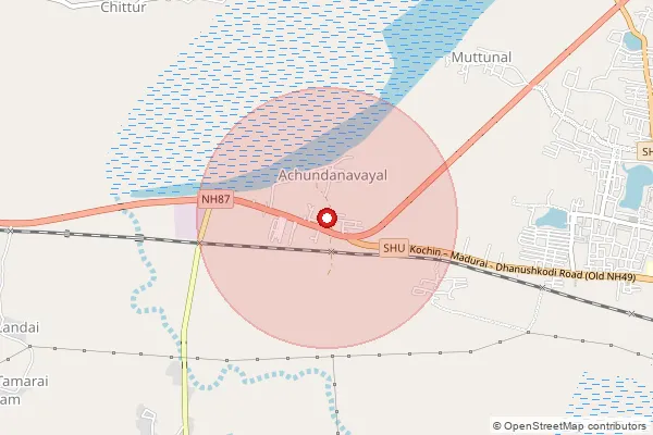 Map showing approximate area covered by Pincode 623502 — Achunthanvayal So, Ramanathapuram
