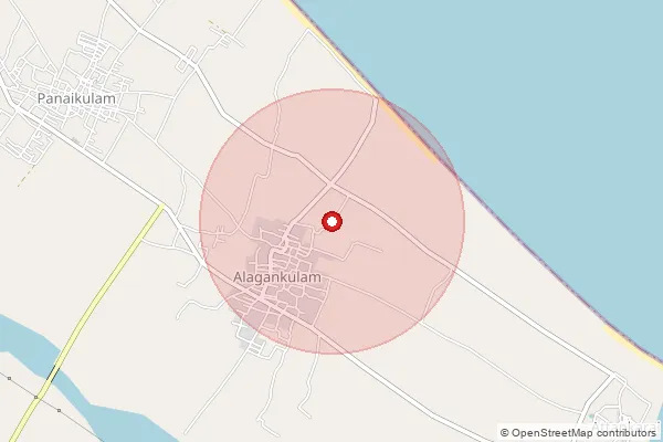 Map showing approximate area covered by Pincode 623512 — Athankarai Bo, Ramanathapuram