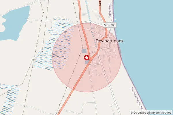 Map showing approximate area covered by Pincode 623514 — Devipattinam South Bo, Ramanathapuram
