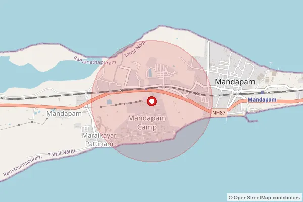 Map showing approximate area covered by Pincode 623519 — Vedalai Bo, Ramanathapuram