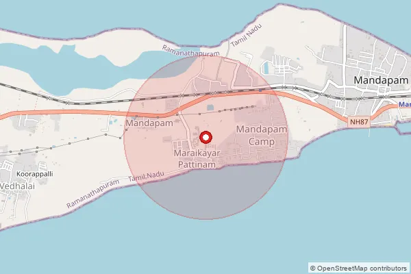 Map showing approximate area covered by Pincode 623520 — Marine Fisheries So, Ramanathapuram