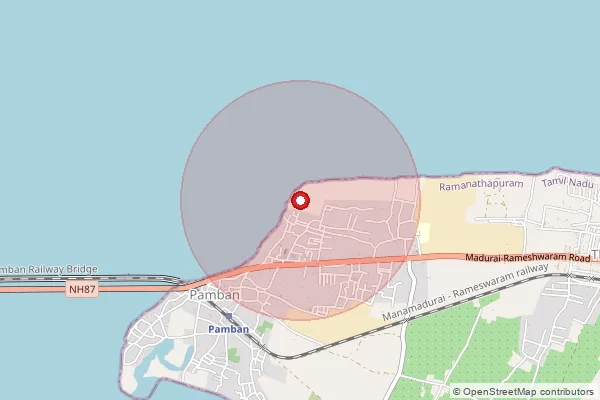 Map showing approximate area covered by Pincode 623521 — Akkamadam Bo, Ramanathapuram