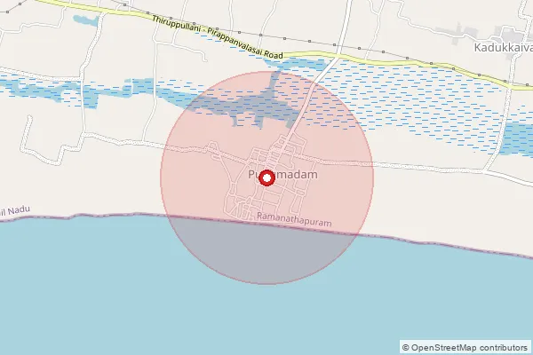 Map showing approximate area covered by Pincode 623524 — Vellariodai Bo, Ramanathapuram