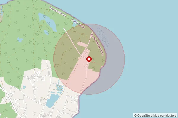 Map showing approximate area covered by Pincode 623526 — Rameswaram East Bo, Ramanathapuram