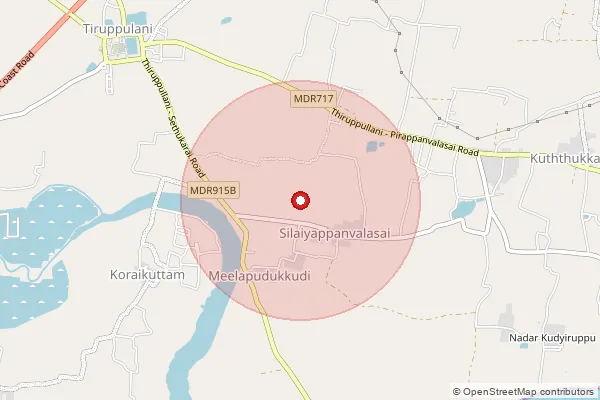 Map showing approximate area covered by Pincode 623532 — Pudukoil Bo, Ramanathapuram