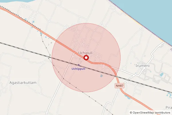 Map showing approximate area covered by Pincode 623534 — Nagachi Bo, Ramanathapuram