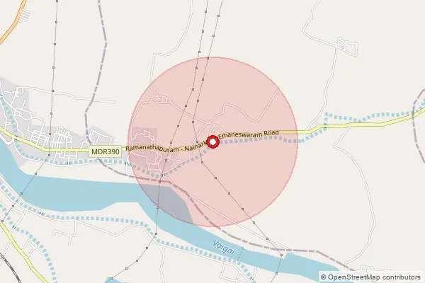 Map showing approximate area covered by Pincode 623701 — Alimadurai Bo, Ramanathapuram