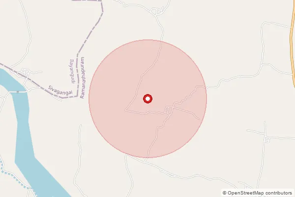 Map showing approximate area covered by Pincode 623705 — Chathurvethamangalam Bo, Ramanathapuram