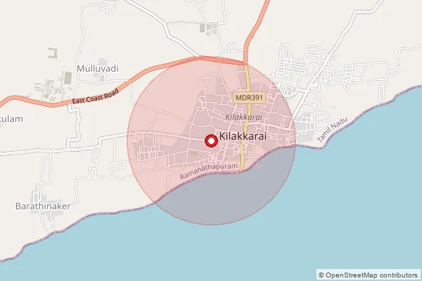 Map showing approximate area covered by Pincode 623806 — Sathaksalai So, Ramanathapuram