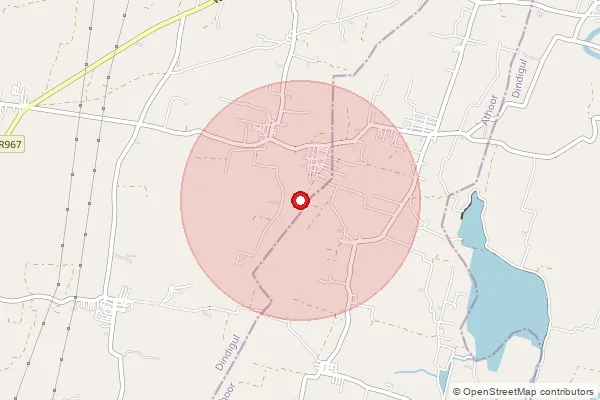 Map showing approximate area covered by Pincode 624002 — Kottapatti Bo, Dindigul