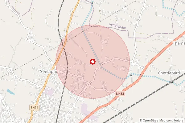 Map showing approximate area covered by Pincode 624005 — Thamaraipadi Bo, Dindigul