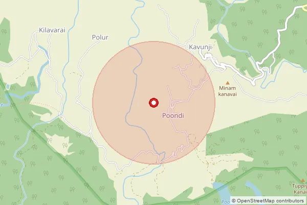 Map showing approximate area covered by Pincode 624103 — Kavunji Bo, Dindigul