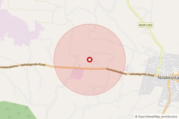Map showing approximate area covered by Pincode 624202 — Poosaripatti Bo, Dindigul