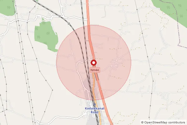 Map showing approximate area covered by Pincode 624206 — Jambudarikottai Bo, Dindigul