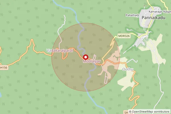 Map showing approximate area covered by Pincode 624210 — Pannaikadu So, Dindigul