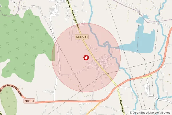 Map showing approximate area covered by Pincode 624211 — Mvadipatti Bo, Dindigul