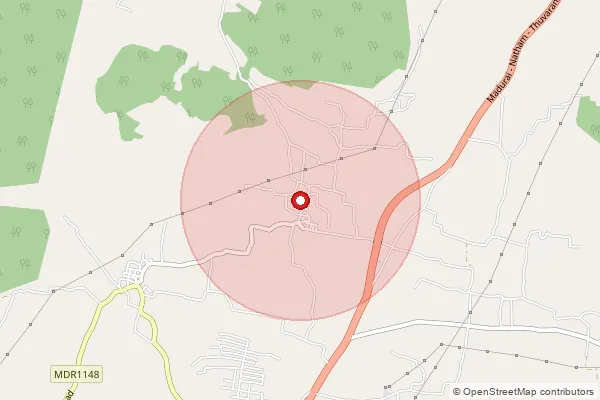 Map showing approximate area covered by Pincode 624401 — Kuttupatti Bo, Dindigul