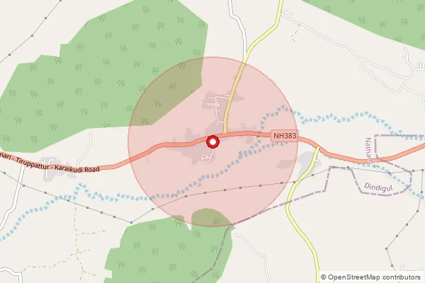 Map showing approximate area covered by Pincode 624402 — Sirugudi Bo, Dindigul
