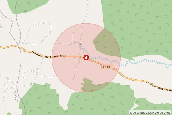 Map showing approximate area covered by Pincode 624403 — Kodagipatti Bo, Dindigul