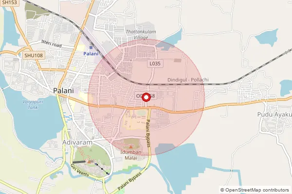 Map showing approximate area covered by Pincode 624601 — Palani Ho, Dindigul