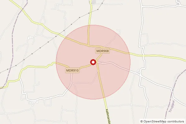 Map showing approximate area covered by Pincode 624616 — Aranmanaivalasu Bo, Dindigul