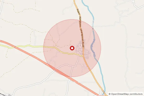 Map showing approximate area covered by Pincode 624618 — Periyamottanuthu Bo, Dindigul