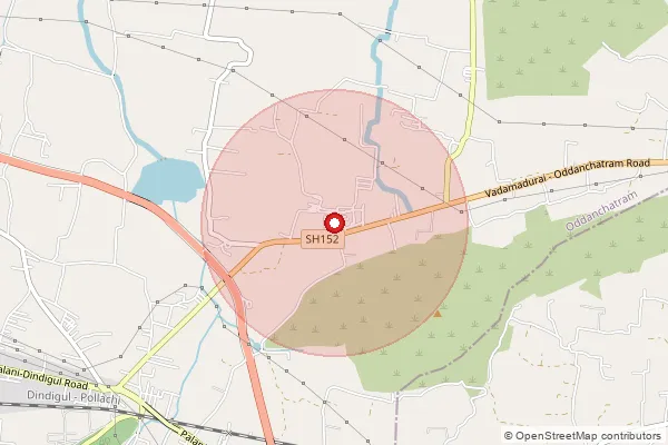 Map showing approximate area covered by Pincode 624619 — Old Oddanchatram Bo, Dindigul