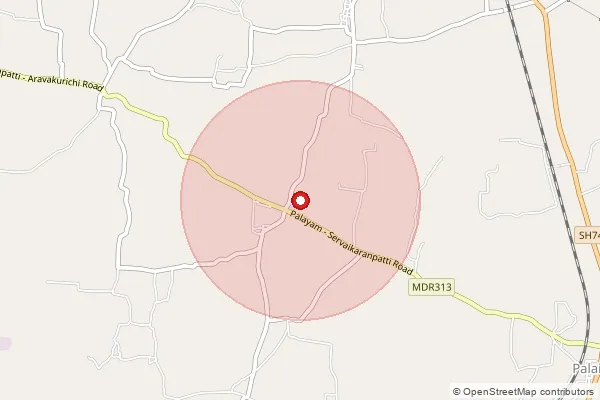 Map showing approximate area covered by Pincode 624620 — Anaipatti Bo, Dindigul