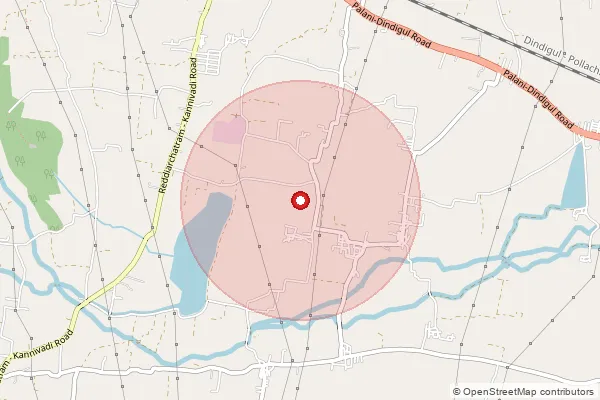 Map showing approximate area covered by Pincode 624622 — Gurunathanaickanur Bo, Dindigul