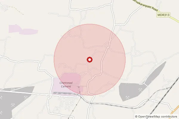 Map showing approximate area covered by Pincode 624703 — Thozhipatti Bo, Dindigul