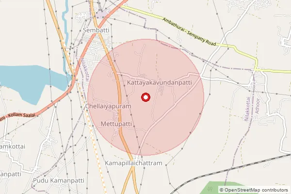 Map showing approximate area covered by Pincode 624707 — Sembatti So, Dindigul