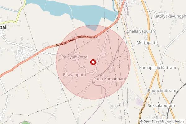 Map showing approximate area covered by Pincode 624708 — Ksingarakottai Bo, Dindigul