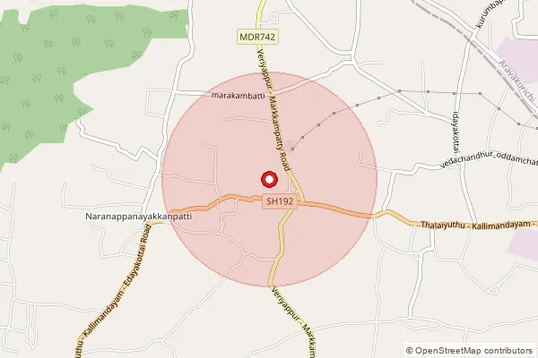 Map showing approximate area covered by Pincode 624712 — Chinnakkampatti Bo, Dindigul