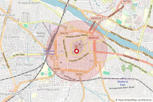 Map showing approximate area covered by Pincode 625001 — Madurai Ho, Madurai